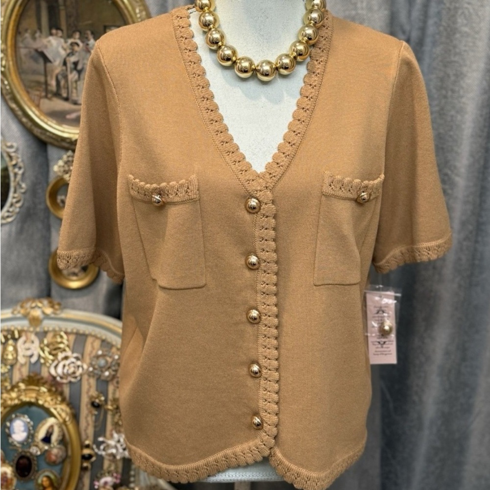 Nanette Lepore Tan Button Down Shirt with V-Neck